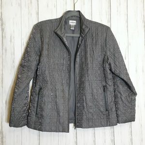 Chicos Silver / Gray Quilted Zip Front Jacket